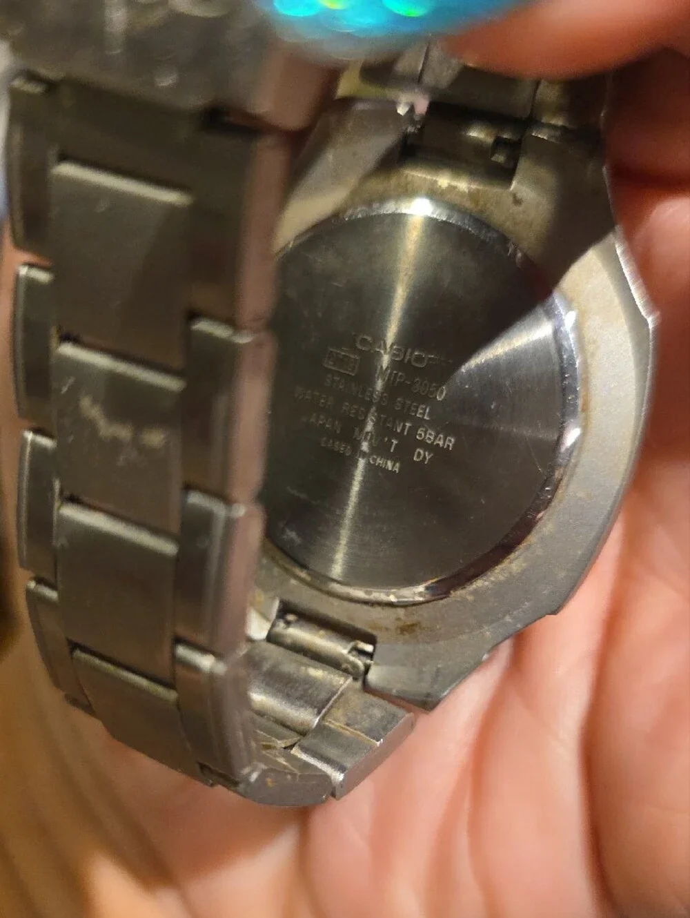 Casio Silver Stainless Steel Watch with Blue Sunburst Dial